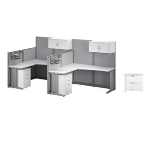 Pemberly Row Set of 3 2-Drawer File Cabinet & 2 L Cubicle Desks in White