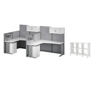 Pemberly Row Set of 3 6-Cube Storage Wood Bookcase & 2 L Cubicle Desks in White