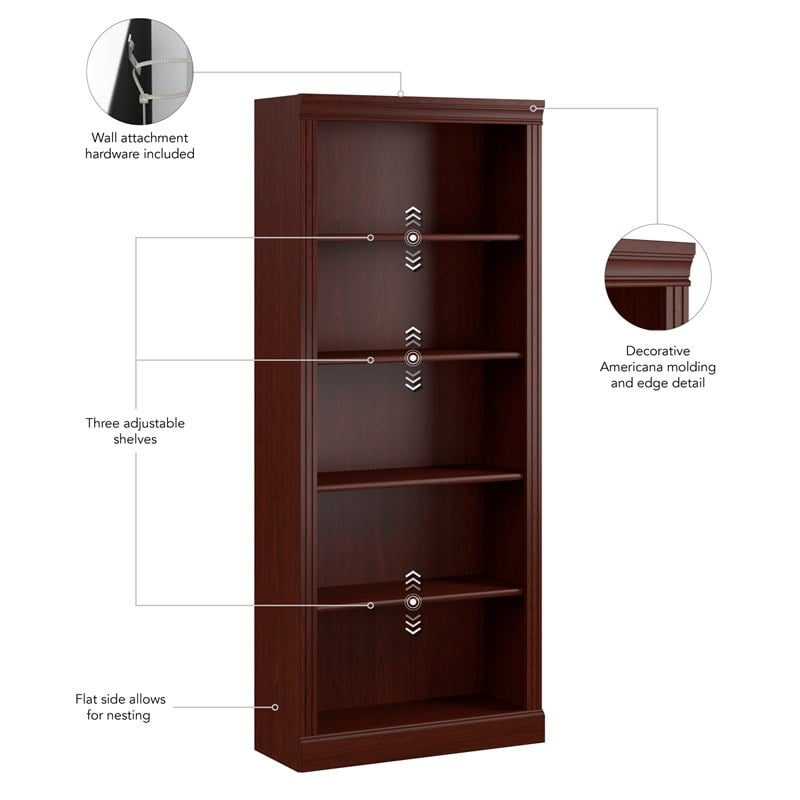 Pemberly Row Set of 2 5-Shelf Bookcase & Lateral File Cabinet in Harvest Cherry