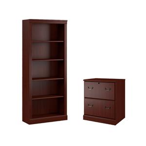 Pemberly Row Set of 2 5-Shelf Bookcase & Lateral File Cabinet in Harvest Cherry