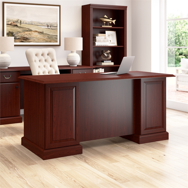 Pemberly Row Set of 2 5-Shelf Bookcase & Executive Desk with Drawers