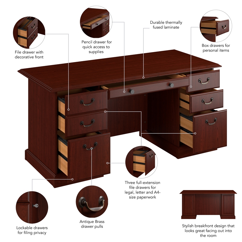 Pemberly Row Set of 2 5-Shelf Bookcase & Executive Desk with Drawers