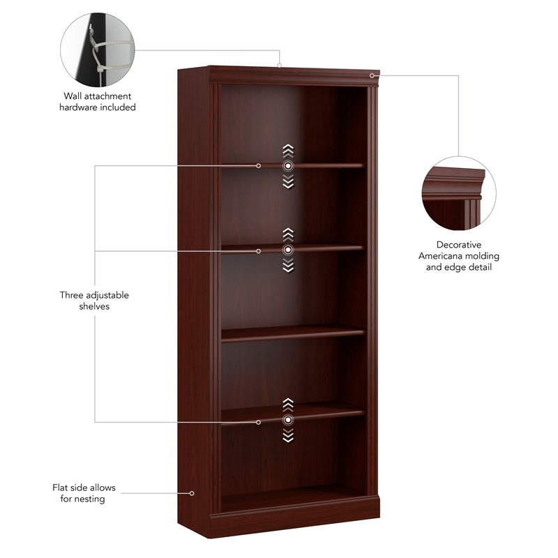 Pemberly Row Set of 2 5-Shelf Bookcase & Executive Desk with Drawers