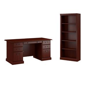 Pemberly Row Set of 2 5-Shelf Bookcase & Executive Desk with Drawers