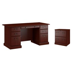 Pemberly Row Set of 2 Lateral File Cabinet & Executive Desk with Drawers