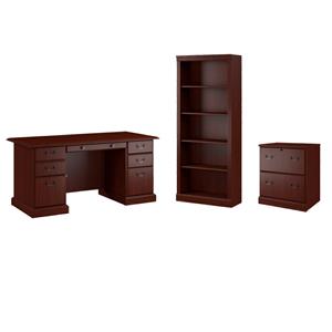 Pemberly Row Set of 3 5-Shelf Bookcase & Lateral File Cabinet & Executive Desk
