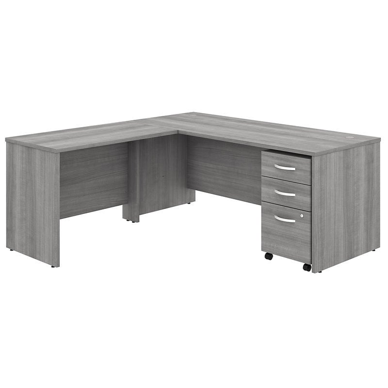 Pemberly Row Set of 2 5-Shelf Bookcase & L-Shaped Desk with Mobile File Cabinet