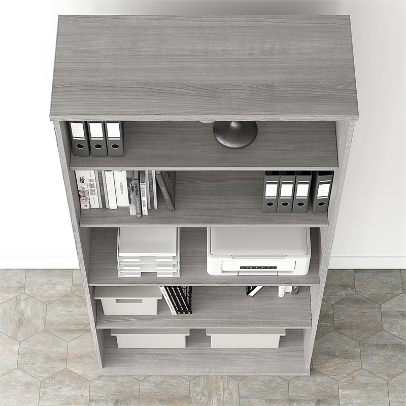 Pemberly Row Set of 2 5-Shelf Bookcase & L-Shaped Desk with Mobile File Cabinet