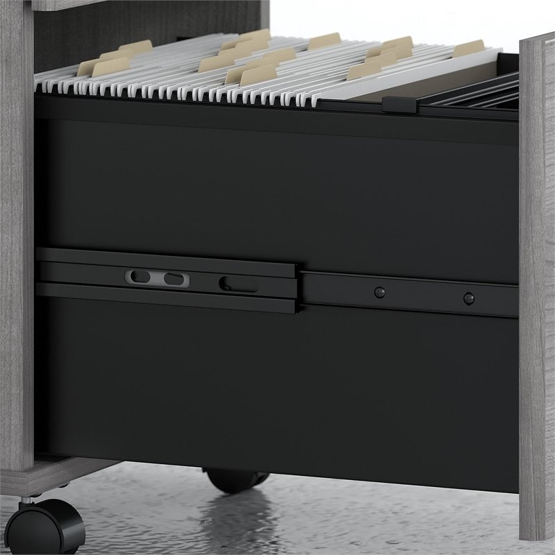 Pemberly Row Set of 2 5-Shelf Bookcase & L-Shaped Desk with Mobile File Cabinet