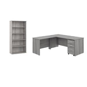 Pemberly Row Set of 2 5-Shelf Bookcase & L-Shaped Desk with Mobile File Cabinet
