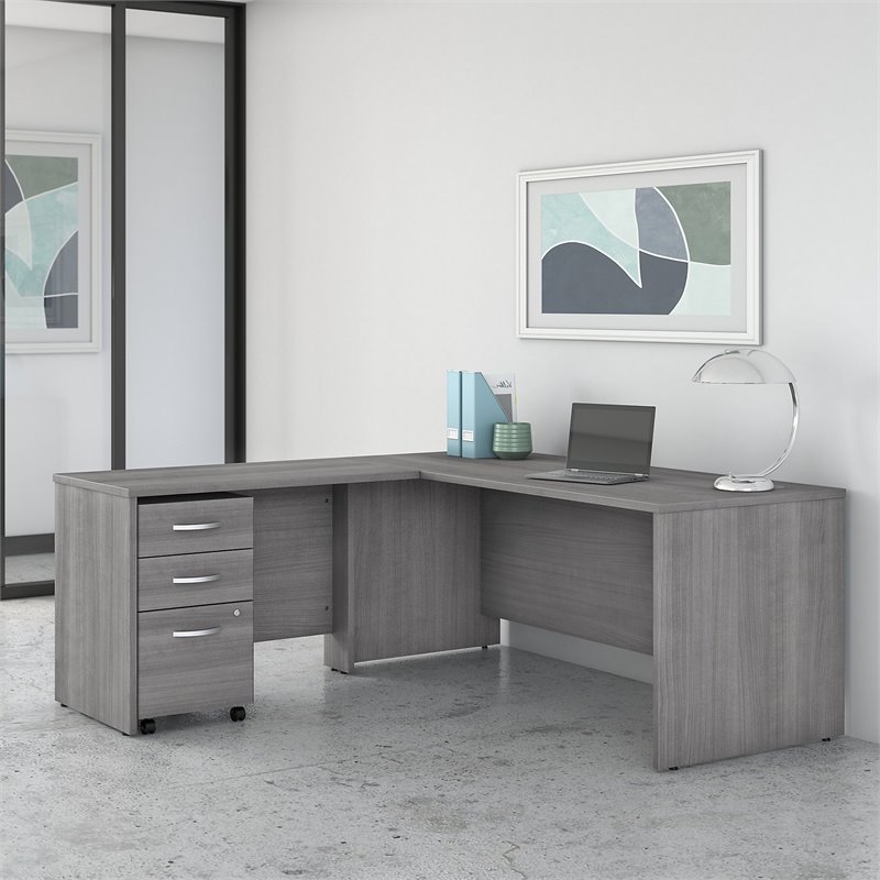 Pemberly Row Set of 2 6-Cube Bookcase & L-Shaped Desk with Mobile File Cabinet