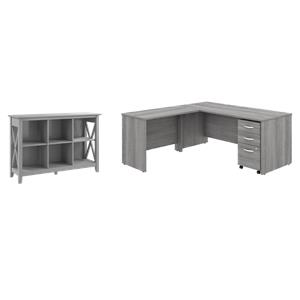 Pemberly Row Set of 2 6-Cube Bookcase & L-Shaped Desk with Mobile File Cabinet