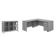 Pemberly Row Set of 2 6-Cube Bookcase & L-Shaped Desk with Mobile File Cabinet