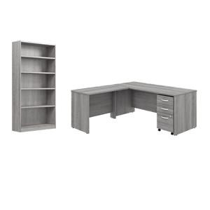 Pemberly Row Set of 2 5-Shelf Bookcase & L-Shaped Desk with Mobile File Cabinet