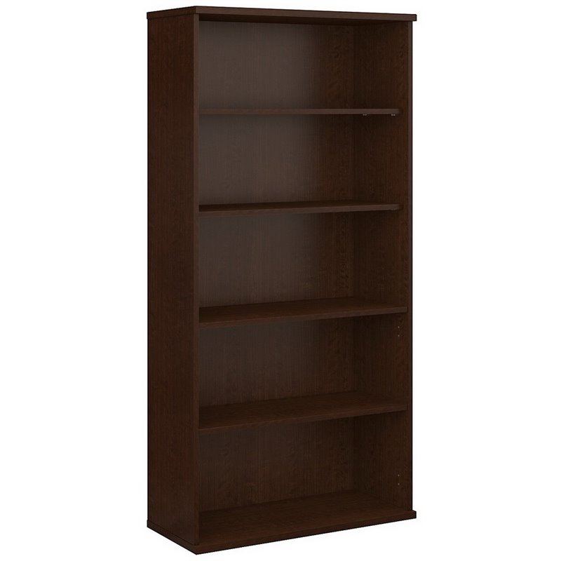 Pemberly Row Set of 2 Wood 5-Shelf Bookcase & L-Shaped Desk with File Cabinet