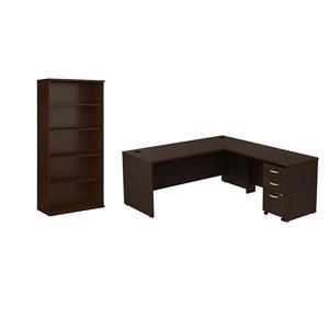 Pemberly Row Set of 2 Wood 5-Shelf Bookcase & L-Shaped Desk with File Cabinet