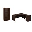 Pemberly Row Set of 2 Wood 5-Shelf Bookcase & L-Shaped Desk with File Cabinet