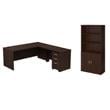 Pemberly Row Set of 2 Wood Bookcase with Doors & L-Shaped Desk with File Cabinet