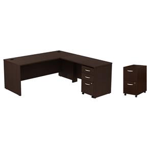 Pemberly Row Set of 2 Wood Mobile File Cabinet & L-Shaped Desk with File Cabinet
