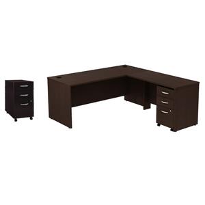 Pemberly Row Set of 2 Wood Mobile File Cabinet & L-Shaped Desk with File Cabinet