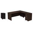 Pemberly Row Set of 2 Wood Mobile File Cabinet & L-Shaped Desk with File Cabinet