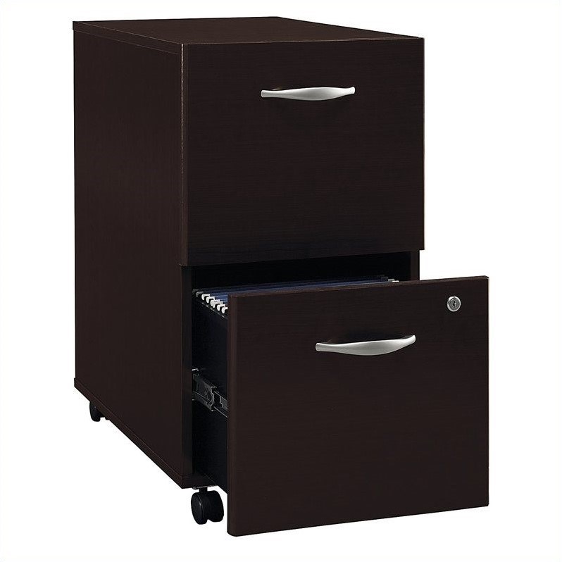 Pemberly Row Set of 2 Wood Mobile File Cabinet & L-Shaped Desk with File Cabinet