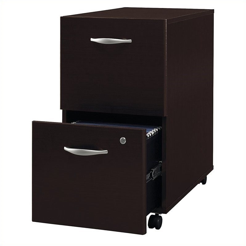 Pemberly Row Set of 2 Wood Mobile File Cabinet & L-Shaped Desk with File Cabinet