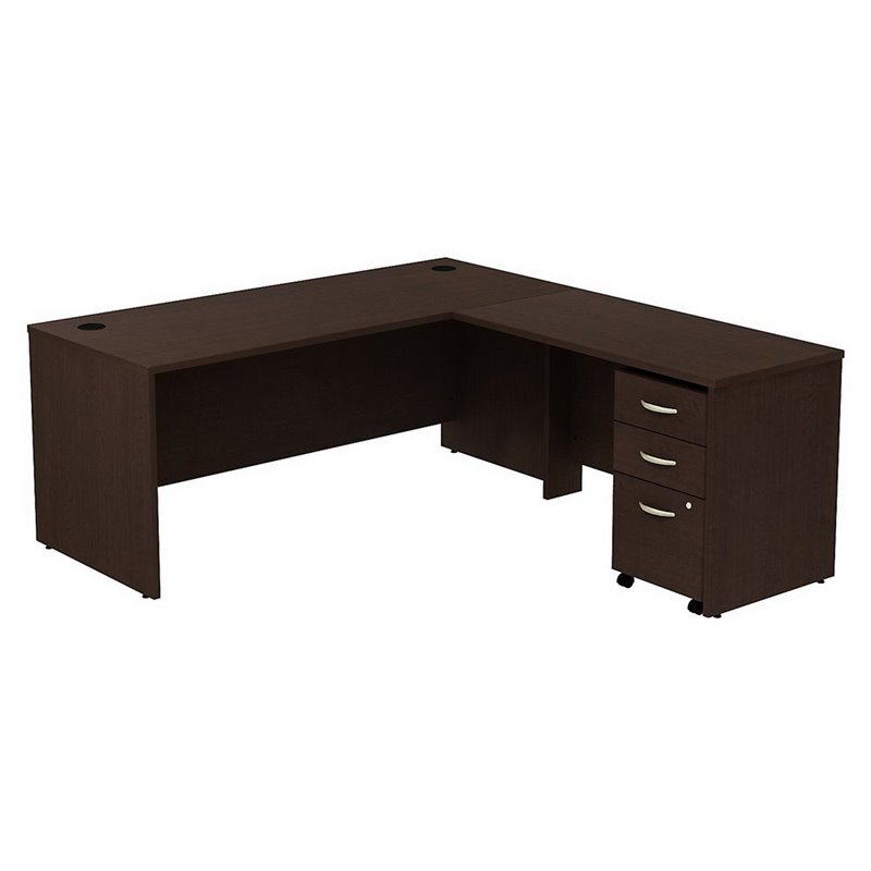 Pemberly Row Set of 2 Wood Mobile File Cabinet & L-Shaped Desk with File Cabinet