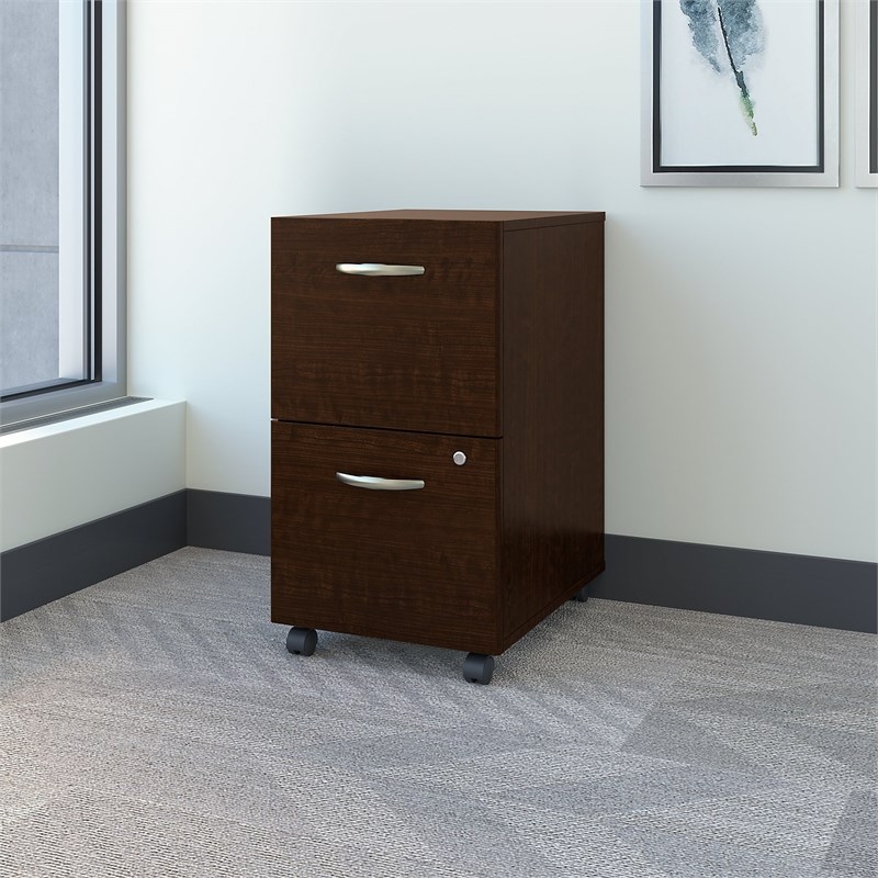 Pemberly Row Set of 2 Wood Mobile File Cabinet & L-Shaped Desk with File Cabinet