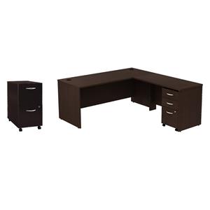 Pemberly Row Set of 2 Wood Mobile File Cabinet & L-Shaped Desk with File Cabinet
