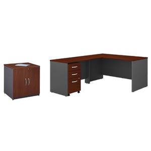 Pemberly Row Set of 2 Wood Storage Cabinet & L-Shaped Desk with Drawers