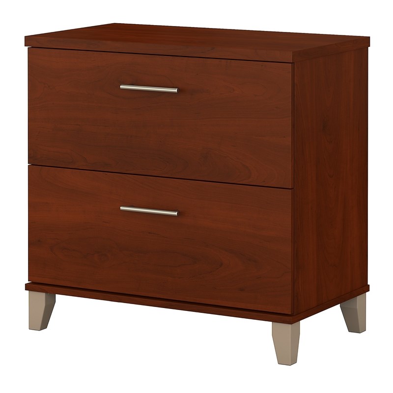 Pemberly Row Set of 2 Wood Lateral File Cabinet & L-Shaped Desk with Drawers