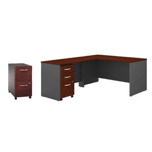 Pemberly Row Set of 2 2-Drawer Mobile File Cabinet & L-Shaped Desk with Drawers