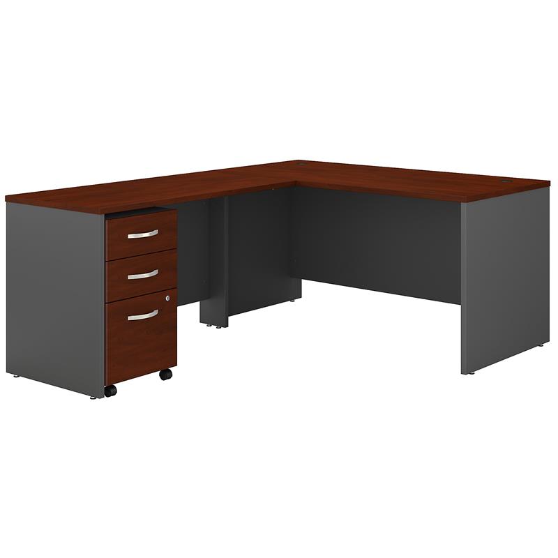 Pemberly Row Set of 2 5-Shelf Bookcase with Doors & L-Shaped Desk with Drawers