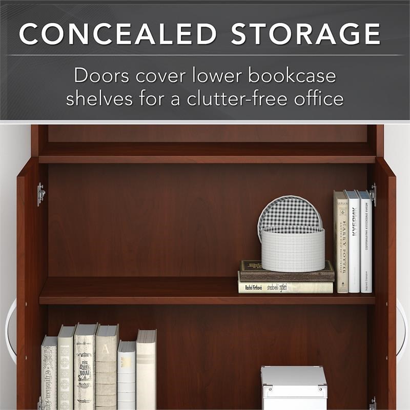 Pemberly Row Set of 2 5-Shelf Bookcase with Doors & L-Shaped Desk with Drawers