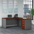 Pemberly Row Set of 2 5-Shelf Bookcase with Doors & L-Shaped Desk with Drawers