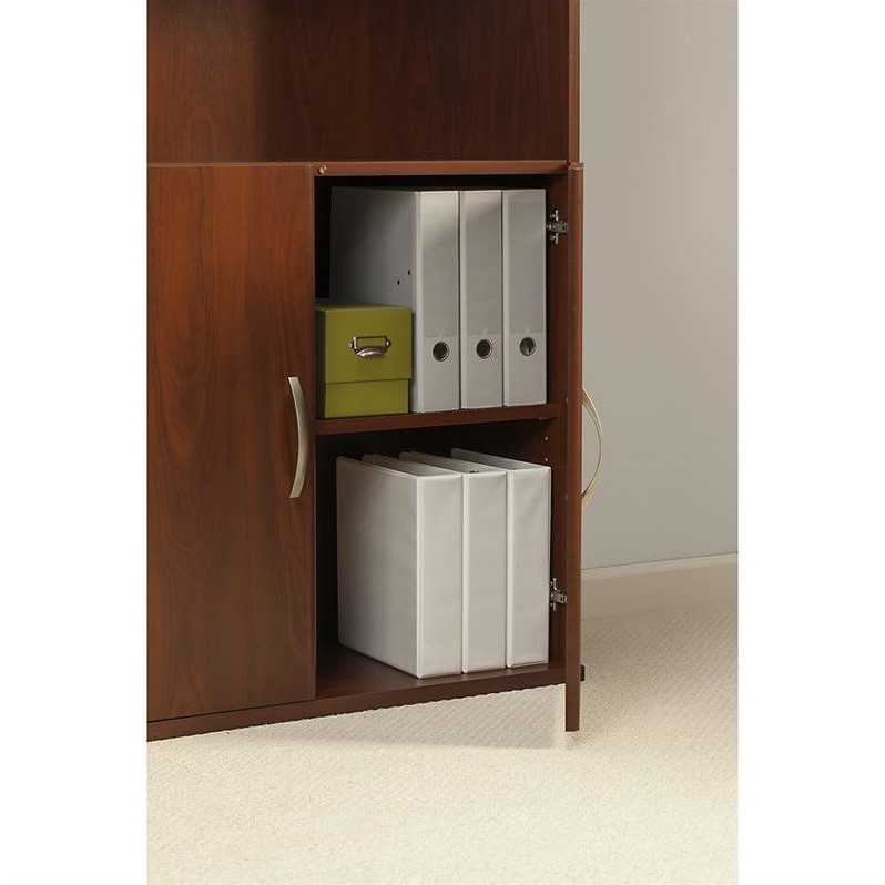 Pemberly Row Set of 2 5-Shelf Bookcase with Doors & L-Shaped Desk with Drawers