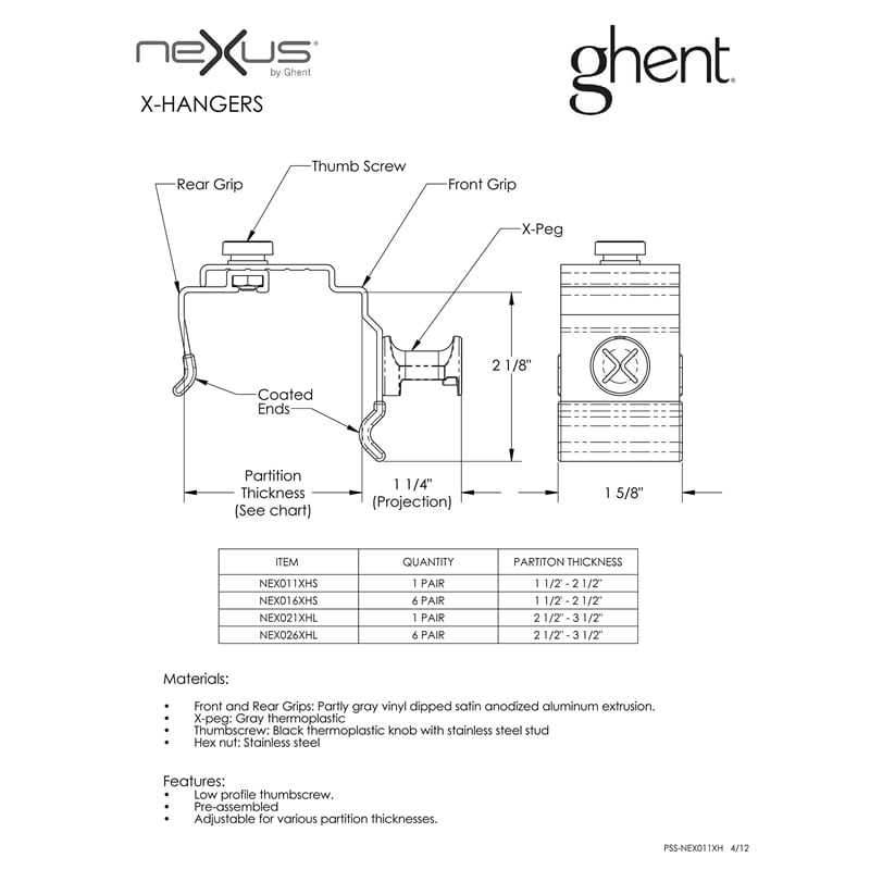 Pemberly Row Plastic Nexus X - Small Table Mounting Hangers Divider Pair in Gray