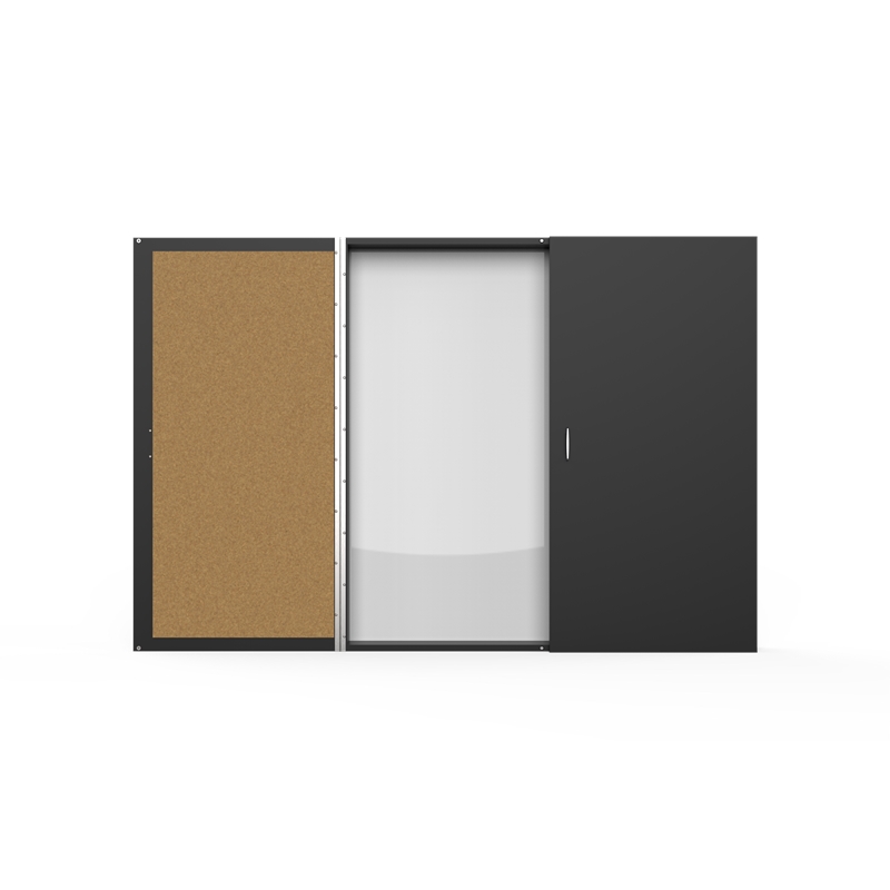 Pemberly Row Magnetic Ceramic Whiteboard Cabinet Cork Doors Black 4 x 4ft