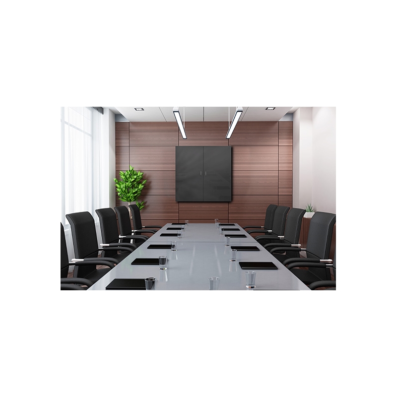 Pemberly Row Magnetic Ceramic Whiteboard Cabinet Cork Doors Black 4 x 4ft
