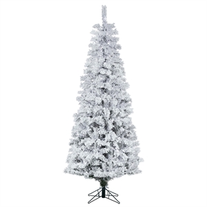 Pemberly Row 102&quot Flocked Pacific PVC Plastic White Christmas Tree w/ LED Light