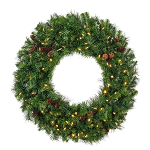 Pemberly Row 36&quot Cheyenne Pine LED Lights Artificial Christmas Wreath in Green