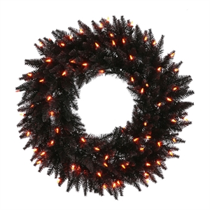 Pemberly Row 30&quot Fir Dura-lit LED Artificial Christmas Wreath in Black/Orange