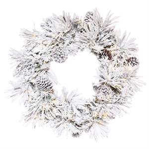 Pemberly Row 48&quot 3MM LED Artificial Christmas Wreath in Flocked White/Green