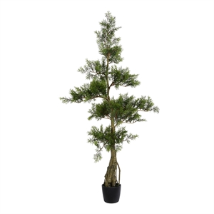Pemberly Row 4' Fabric Artificial Cedar Tree with Planters Pot in Green