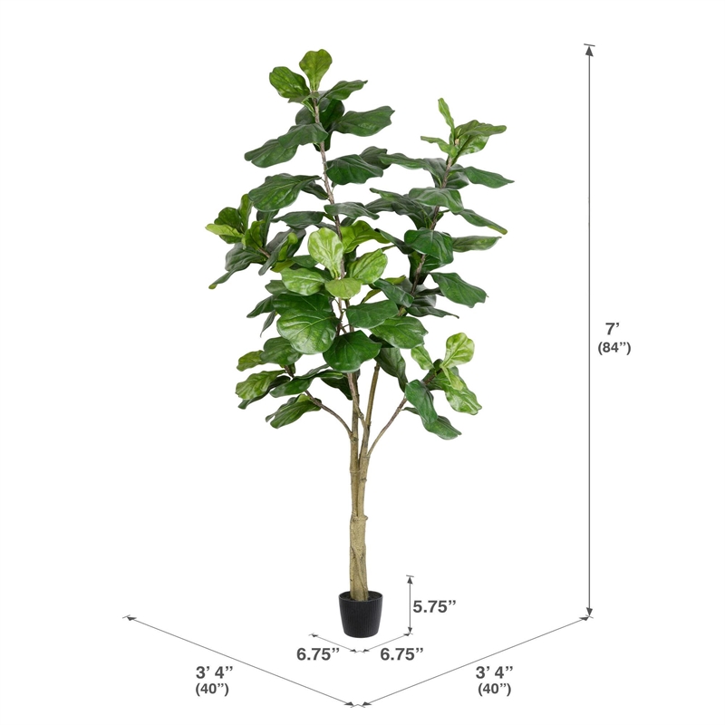 Pemberly Row Traditional 7' Artificial Green Potted Fiddle Tree