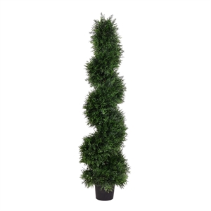 Pemberly Row 4' Plastic Artificial Potted Cedar Spiral Tree in Green
