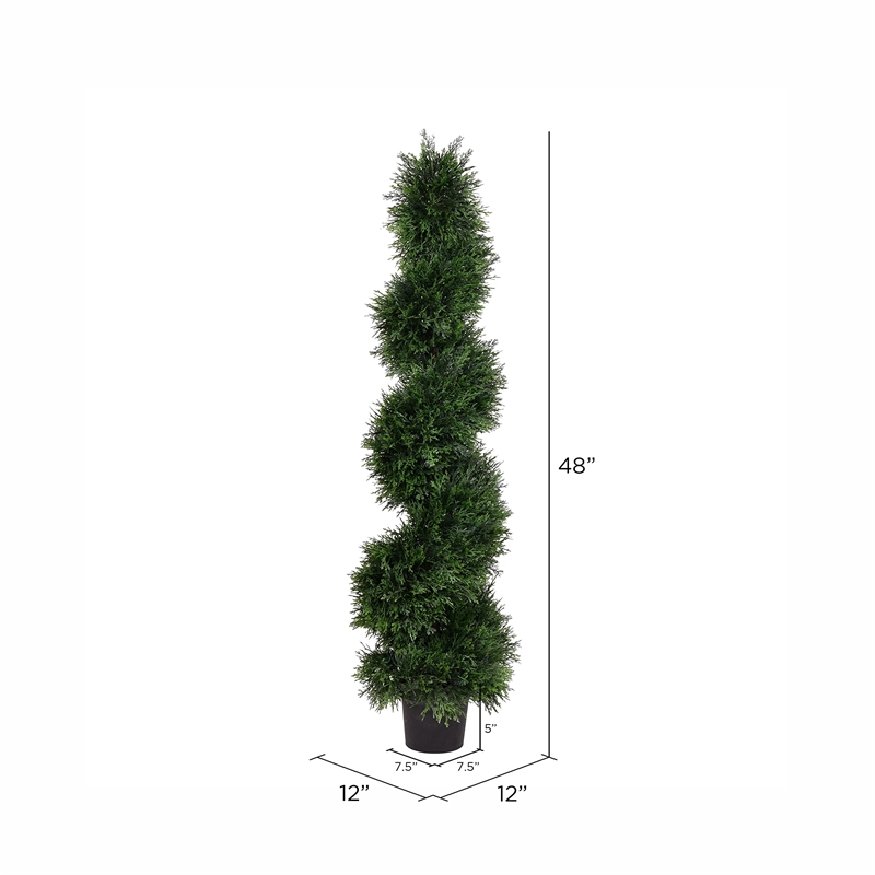 Pemberly Row 4' Plastic Artificial Potted Cedar Spiral Tree in Green