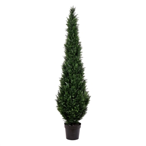 Pemberly Row 7' Contemporary Plastic Artificial Potted Cedar Tree in Green