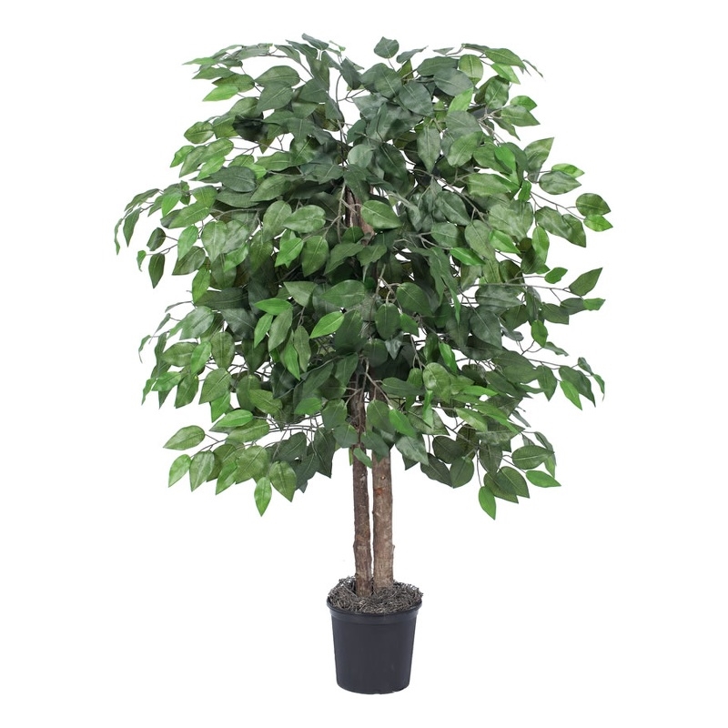 Pemberly Row 4' Artificial Green Ficus Bush in Black Plastic Pot